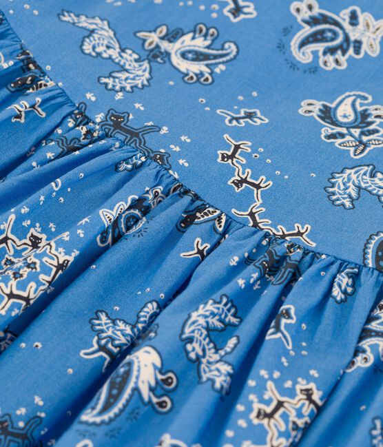 Kurzärmeliges Babykleid aus Popeline mit Bandanamuster blau BRASIER/weiss MULTICO