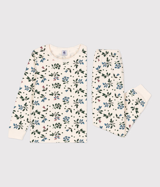Kinderpyjama aus Molton mit Blumenmotiv für Mädchen weiss AVALANCHE/ MULTICO