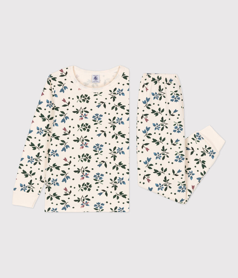Kinderpyjama aus Molton mit Blumenmotiv f&uuml;r M&auml;dchen naturfarben/vielfarbig