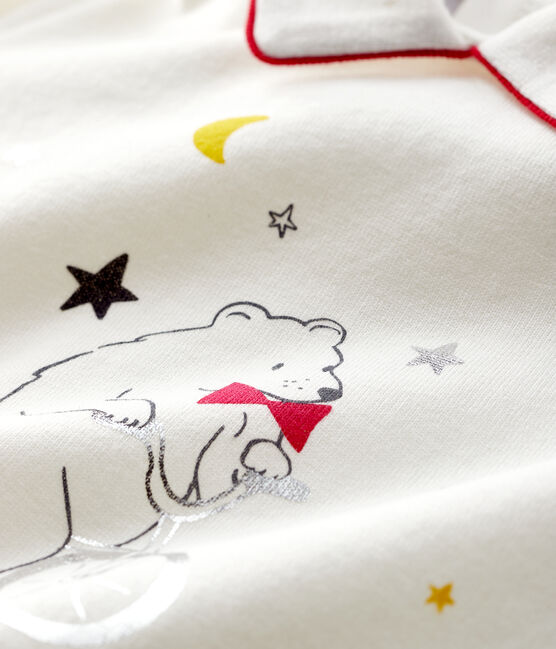 Baby-T-Shirt mit Polo-Kragen für Jungen weiss MARSHMALLOW