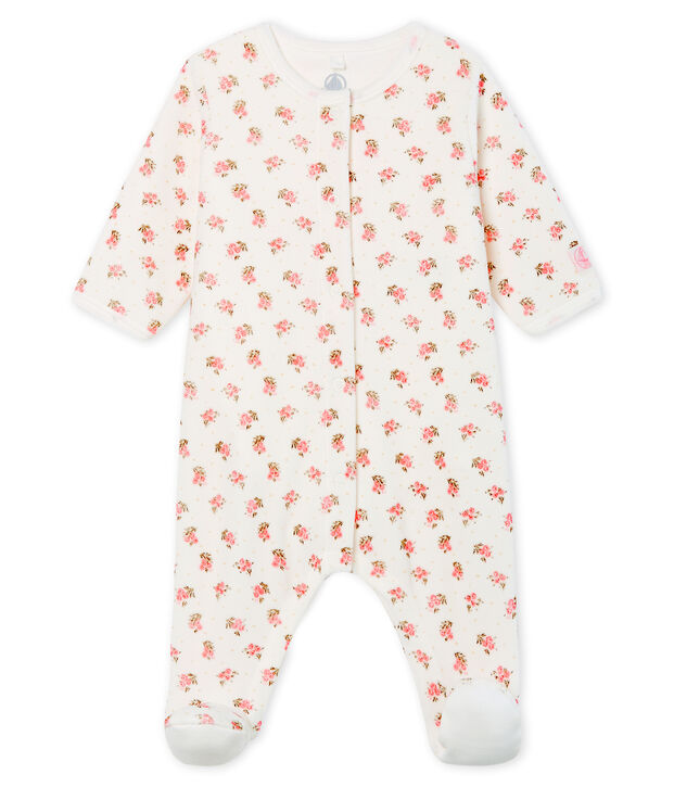 Baby-Bodyjama aus Velours f&uuml;r M&auml;dchen weiss/vielfarbig