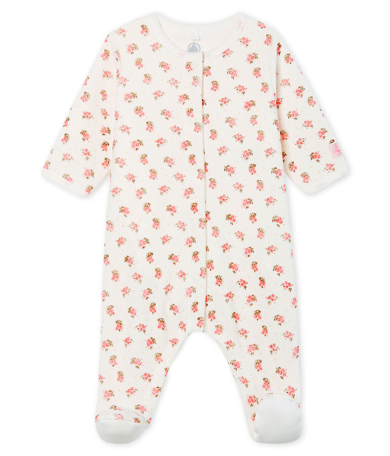 Baby-Bodyjama aus Velours f&uuml;r M&auml;dchen weiss MARSHMALLOW/weiss MULTICO
