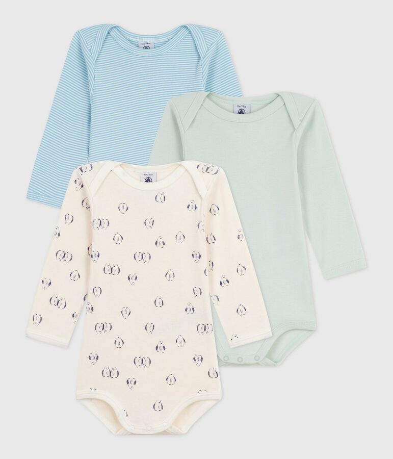 Set lang&auml;rmeliger Baby-Bodys aus Baumwolle mit Pinguin-Motiv vielfarbig