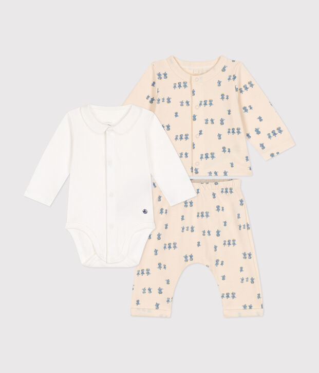 3-teiliges Baby-Set aus Molton naturfarben/vielfarbig