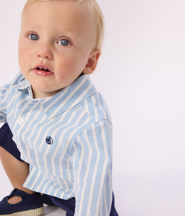 Lang&auml;rmeliges Baby-Hemd aus Baumwolle mit Streifen blau/weiss