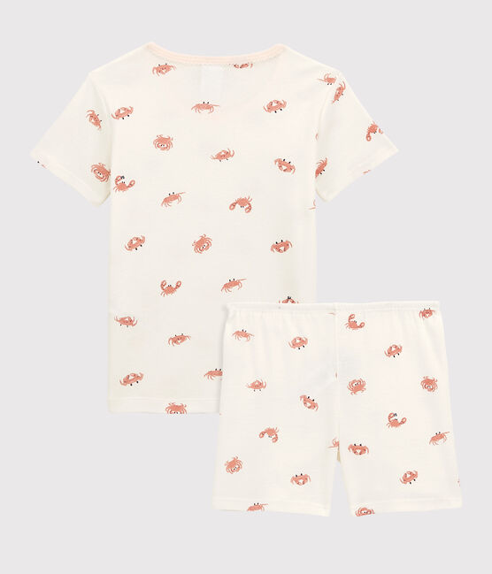 Kinder-Kurzpyjama aus Baumwolle mit Krabbenmotiv für Mädchen weiss MARSHMALLOW/weiss MULTICO