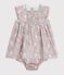 Kurz&auml;rmeliges Babykleid aus Baumwolle und dazu passender Bloomer mit Blumenmuster blau/vielfarbig