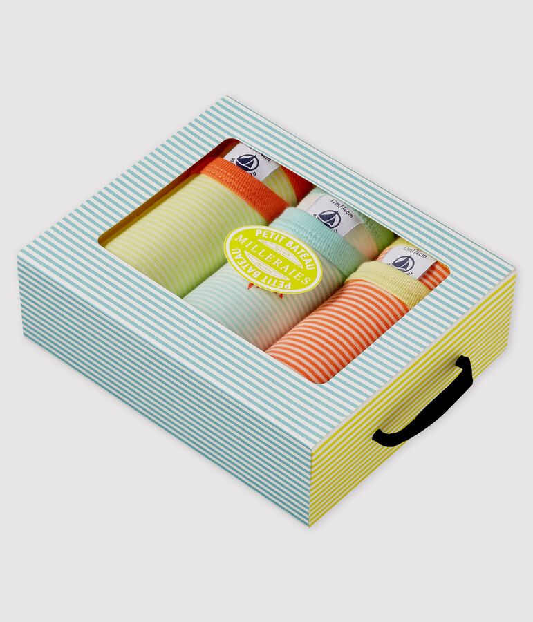 Trio kurz&auml;rmelige Baby-Bodys vielfarbig