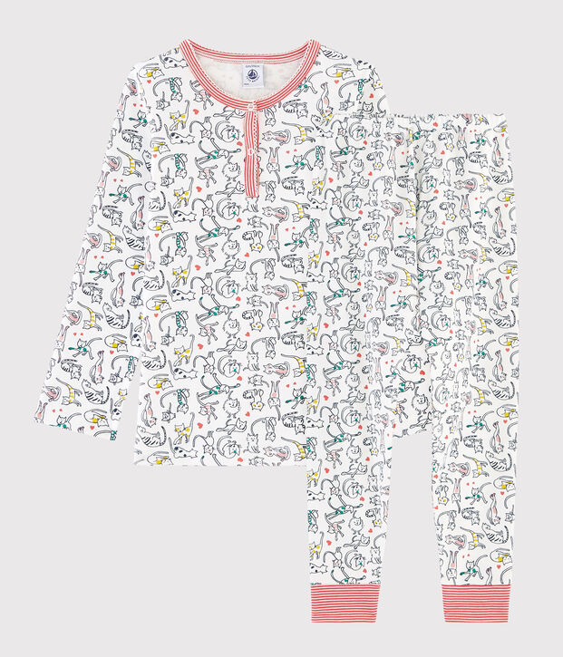 Rippstrick-Pyjama weiss/vielfarbig