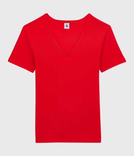 Eng anliegendes T-Shirt mit V-Ausschnitt aus Baumwolle für Damen rot PEPS