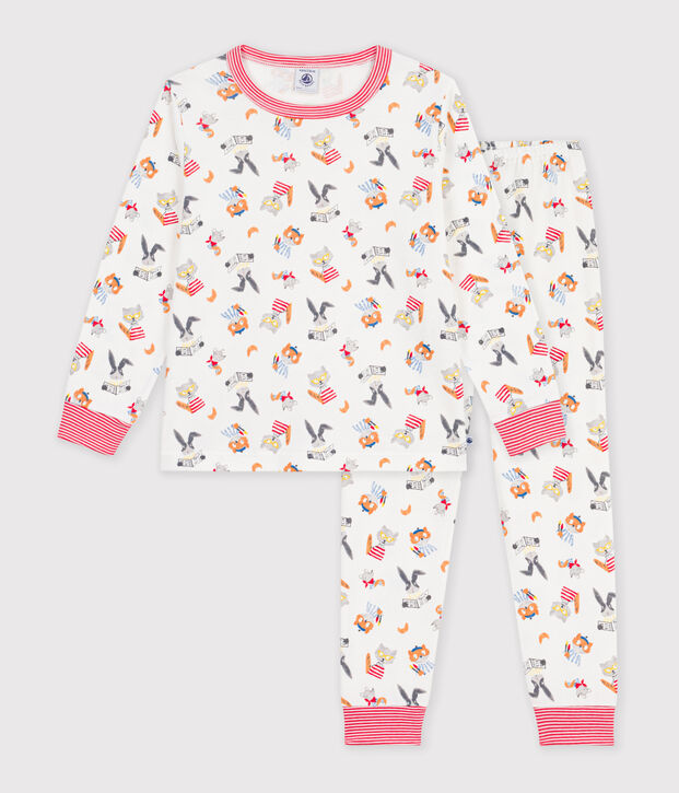 Kinder-Pyjama aus Baumwolle mit Tiermotiven weiss/vielfarbig