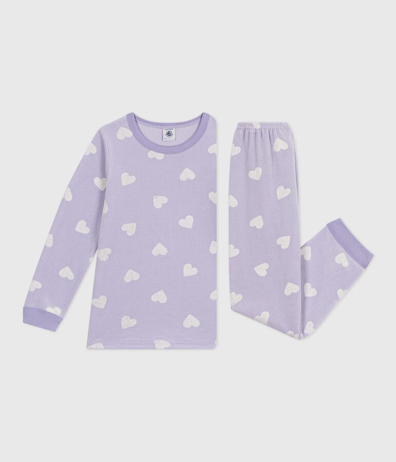 Kinder-Pyjama aus Nicki mit Herzmotiv violett/weiss