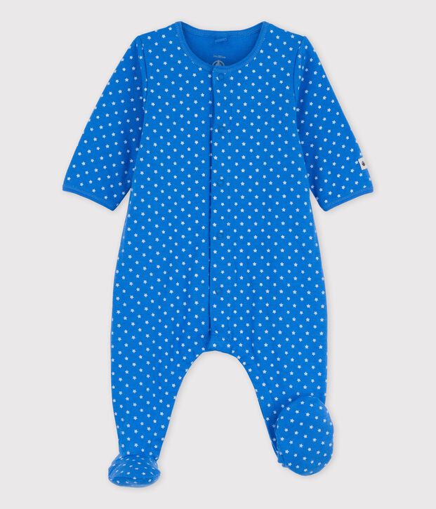 Baby-Bodyjama aus Bio-Baumwolle blau/weiss