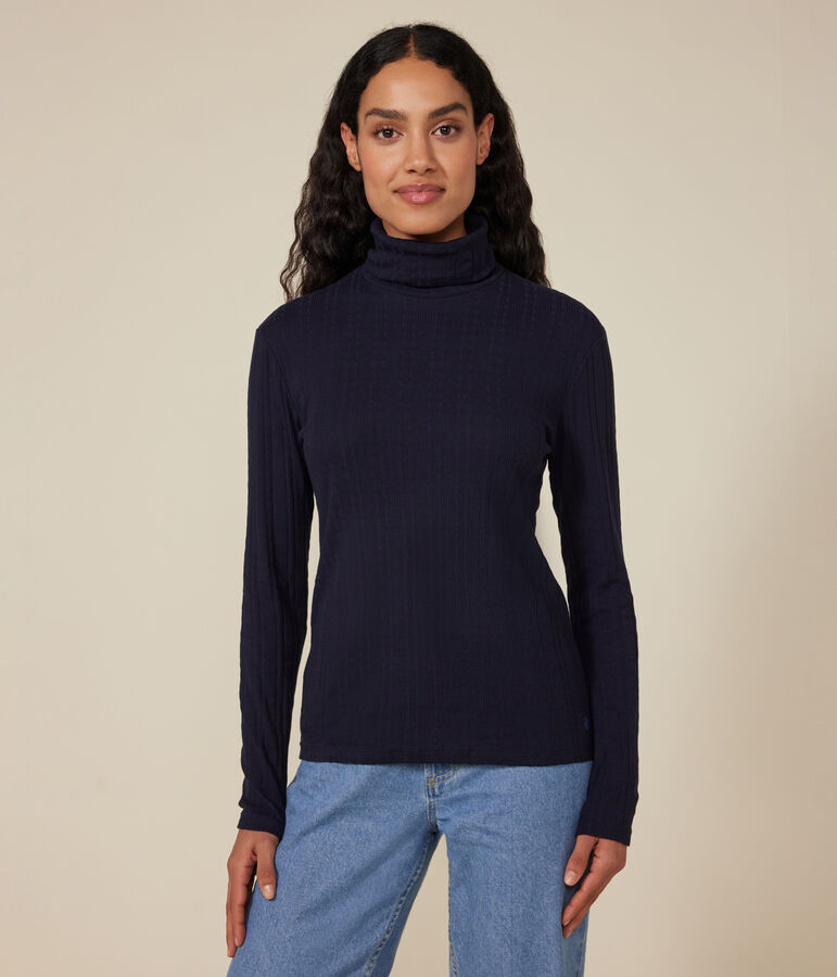 Damen-Rollkragenshirt L'Iconique mit Zierstrick blau