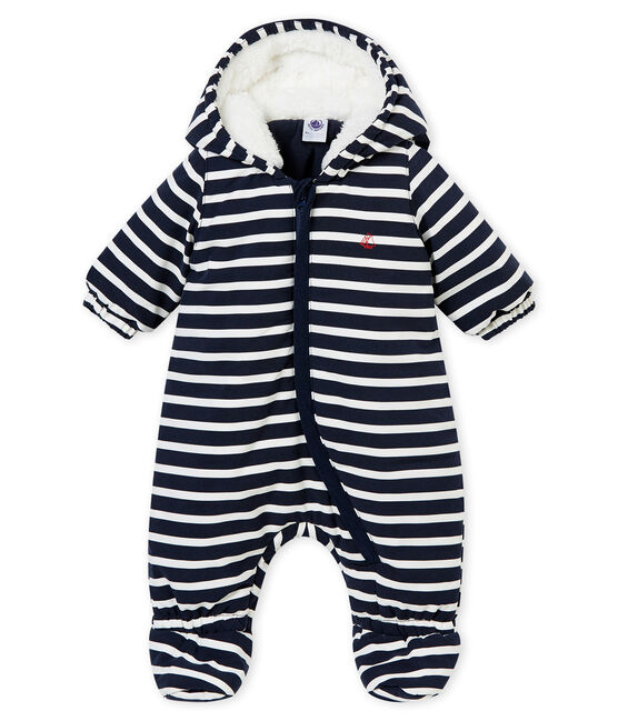 Gestreifter Baby-Fliegeroverall aus Mikrofaser für Jungen blau SMOKING/weiss MARSHMALLOW