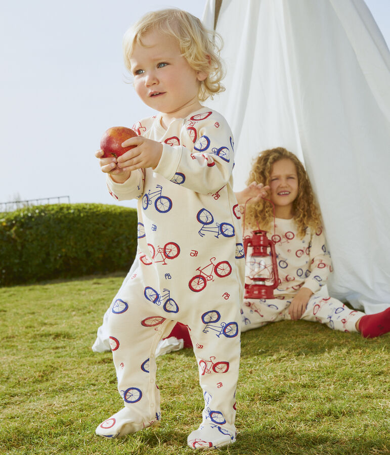 Baby-Strampler aus Baumwolle mit Fahrradmotiv naturfarben/vielfarbig