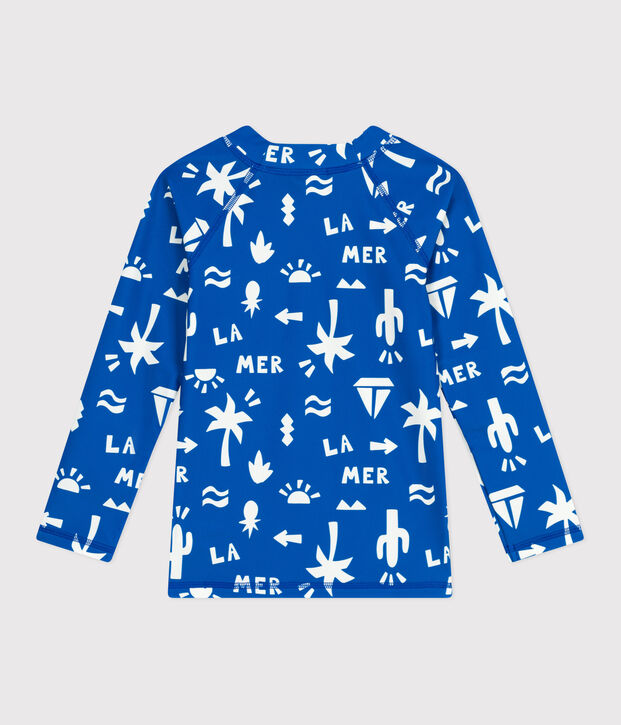 Lang&auml;rmeliges Kinder Bade-T-Shirt mit UV-Schutz und Printmotiv blau/weiss