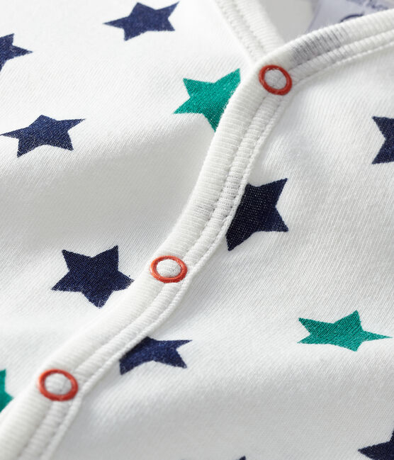 Baby-Kurzoverall aus Leinen/Baumwolle für Jungen weiss MARSHMALLOW/weiss MULTICO