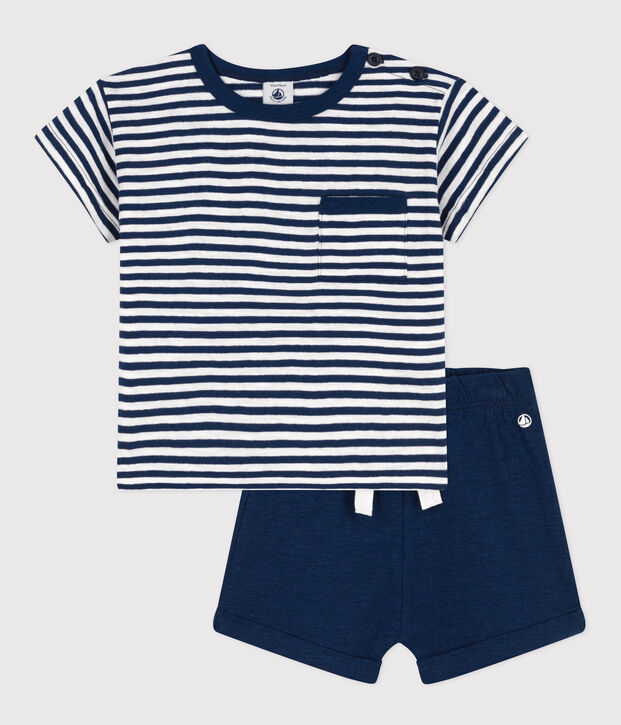 Baby-Set aus Baumwolljersey blau/weiss