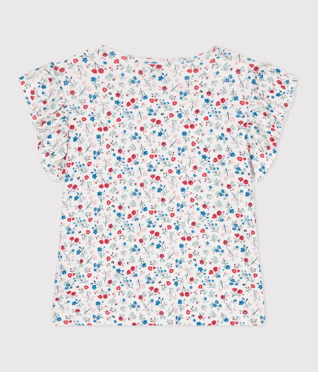 Kurz&auml;rmeliges Kinder T-Shirt aus Baumwolle mit Blumenmuster weiss/vielfarbig