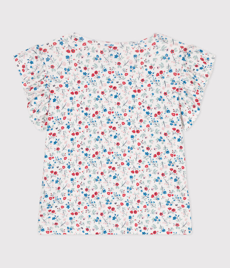 Kurz&auml;rmeliges Kinder T-Shirt aus Baumwolle mit Blumenmuster weiss MARSHMALLOW/weiss MULTICO