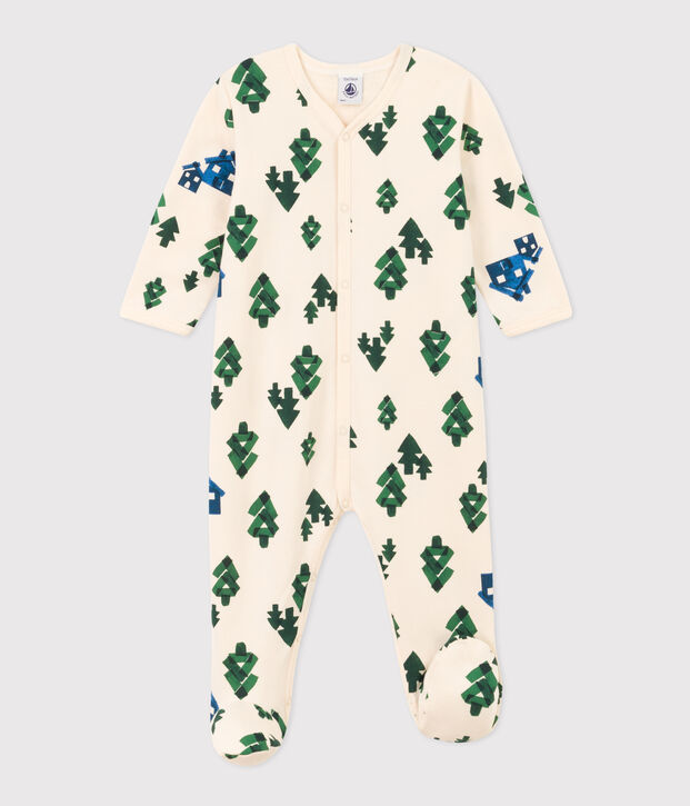 Strampler aus Molton mit Tannenbaummotiv naturfarben/vielfarbig