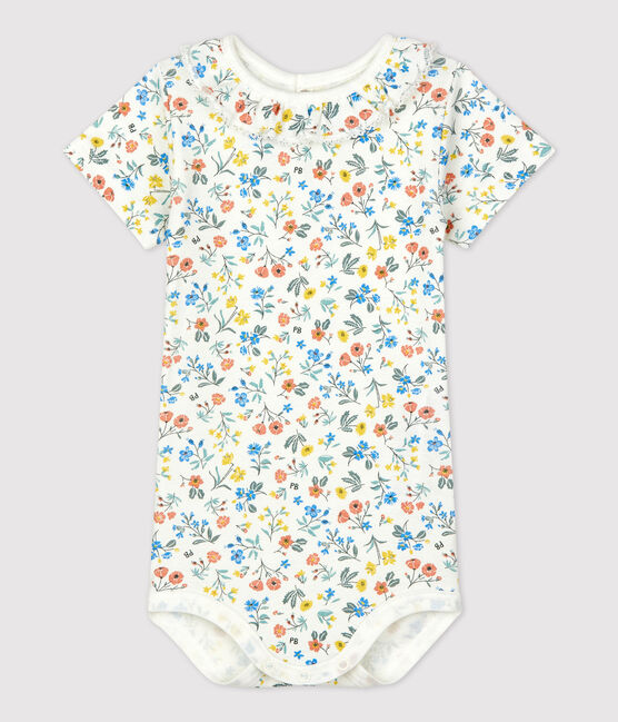 Baby-Body aus Baumwolle mit Blumenmuster und Rüschenkragen weiss MARSHMALLOW/weiss MULTICO