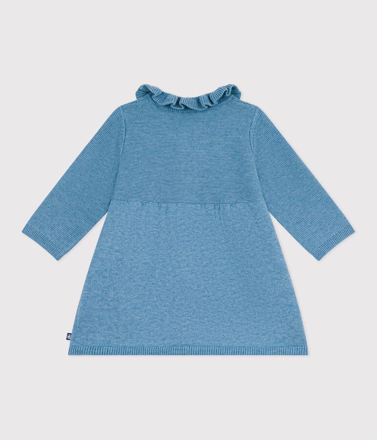 Baby-Kleid aus einfarbiger Wolle und Baumwolle blau