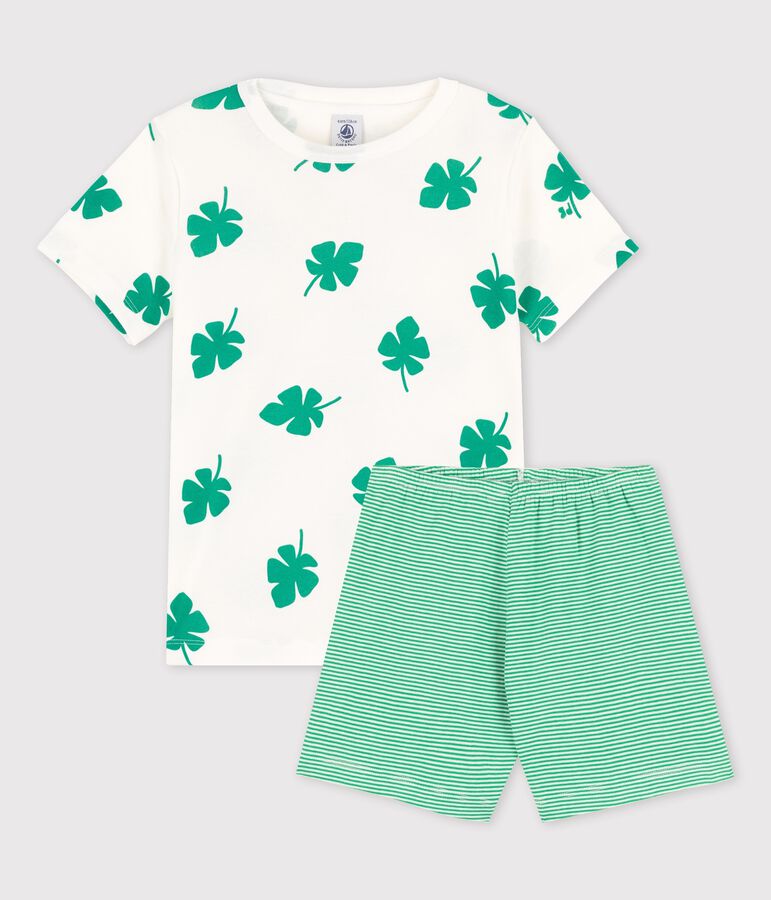 Kinder-Kurzpyjama aus Bio-Baumwolle mit Palmenmotiv f&uuml;r Jungen weiss/gr&uuml;n