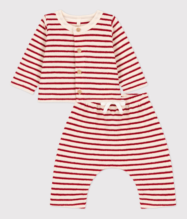 Zweiteiliges Baby-Set aus Frottee naturfarben/rot