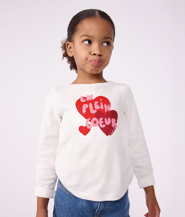 Lang&auml;rmeliges Kinder-T-Shirt mit Herzmotiv weiss