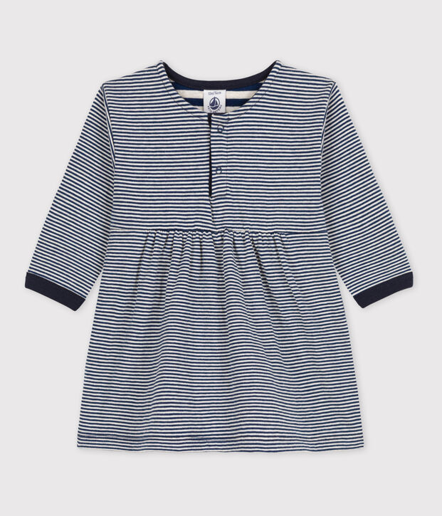 Lang&auml;rmeliges Kleid aus Doppeljersey mit Ringelstreifen blau/beige