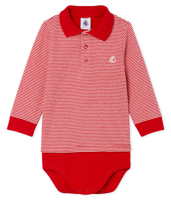 Baby-Polo-Body für Jungen, mit Milleraies-Streifenmuster. rot TERKUIT/weiss MARSHMALLOW