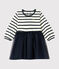 Langärmeliges Kleid für Baby Mädchen beige COQUILLE/blau SMOKING