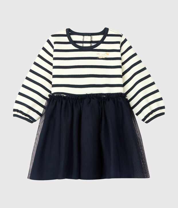 Lang&auml;rmeliges Kleid f&uuml;r Baby M&auml;dchen weiss/blau