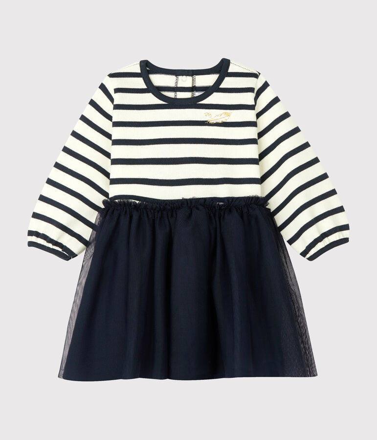 Lang&auml;rmeliges Kleid f&uuml;r Baby M&auml;dchen weiss/blau