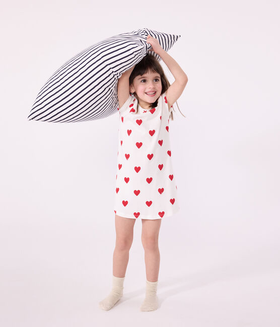 Kindernachthemd aus Baumwolle mit Herzmotiv für Mädchen weiss MARSHMALLOW/rot TERKUIT