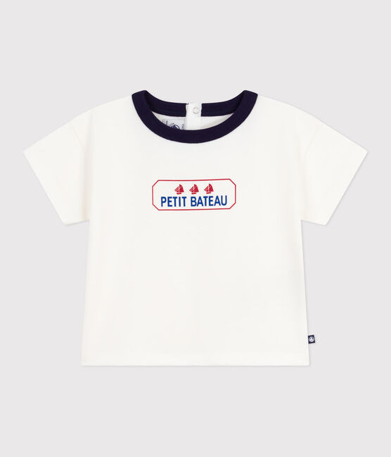 Langärmeliges Baby-T-Shirt aus Baumwolle mit Vintage-Logo weiss MARSHMALLOW