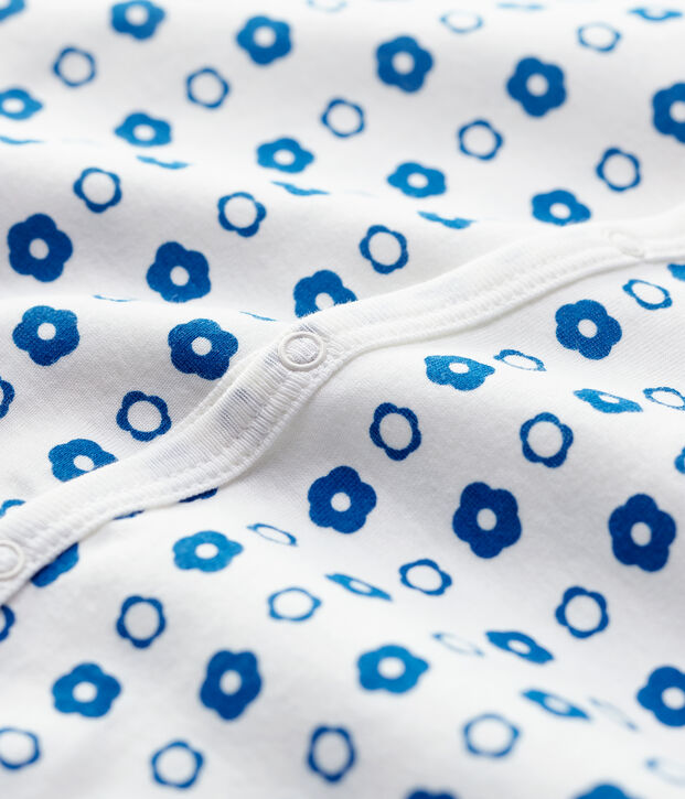 Baby-Strampler ohne F&uuml;&szlig;e aus Bio-Baumwolle mit Blumenmuster im Retro-Look weiss/blau
