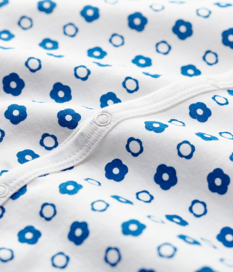 Baby-Strampler ohne F&uuml;&szlig;e aus Bio-Baumwolle mit Blumenmuster im Retro-Look weiss/blau