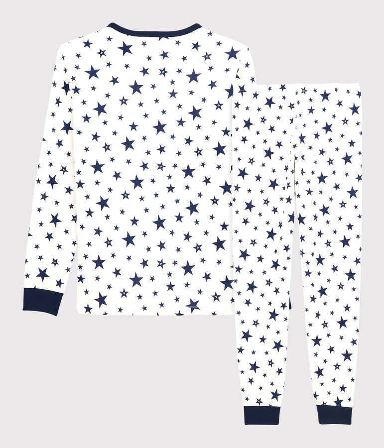 Kinderpyjama aus Baumwolle mit Sternenmuster weiss MARSHMALLOW/blau MEDIEVAL