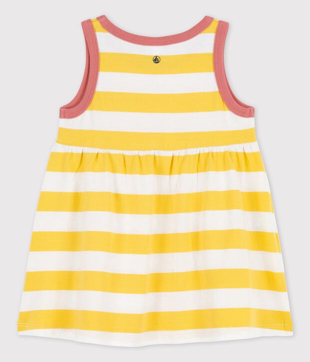 &Auml;rmelloses Babykleid aus gestreiftem Jersey gelb/weiss