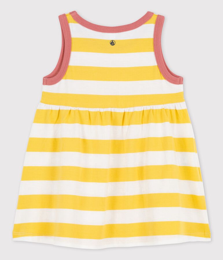 &Auml;rmelloses Babykleid aus gestreiftem Jersey gelb/weiss