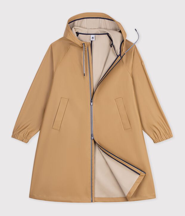 Lange Damen-Regenjacke zweifarbig LATTE