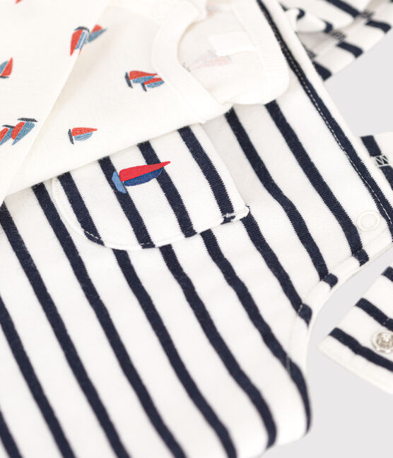Baby-Set Latzhose und Body aus Baumwolle weiss MARSHMALLOW/blau SMOKING