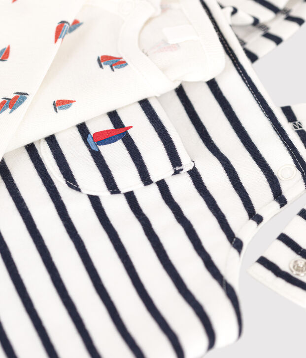 Baby-Set Latzhose und Body aus Baumwolle weiss/blau