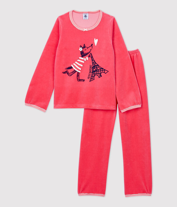 Kinderpyjama aus Nicki mit Pfadfinderinnenmotiv f&uuml;r M&auml;dchen rosa