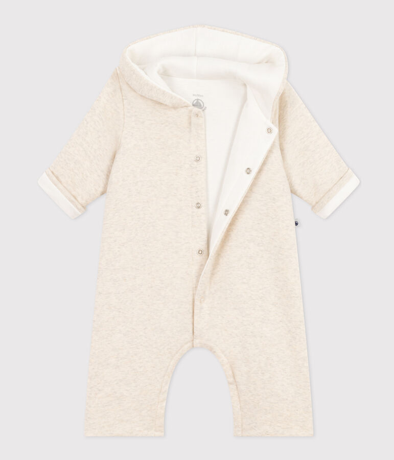 Langer wattierter Baby-Overall aus Baumwolle mit Kapuze beige