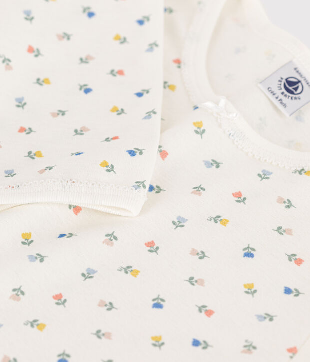 Kinderpyjama aus Baumwolle f&uuml;r M&auml;dchen weiss/vielfarbig