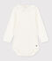 Langärmeliger Baby-Body aus Baumwolle mit Rüschenkragen weiss MARSHMALLOW